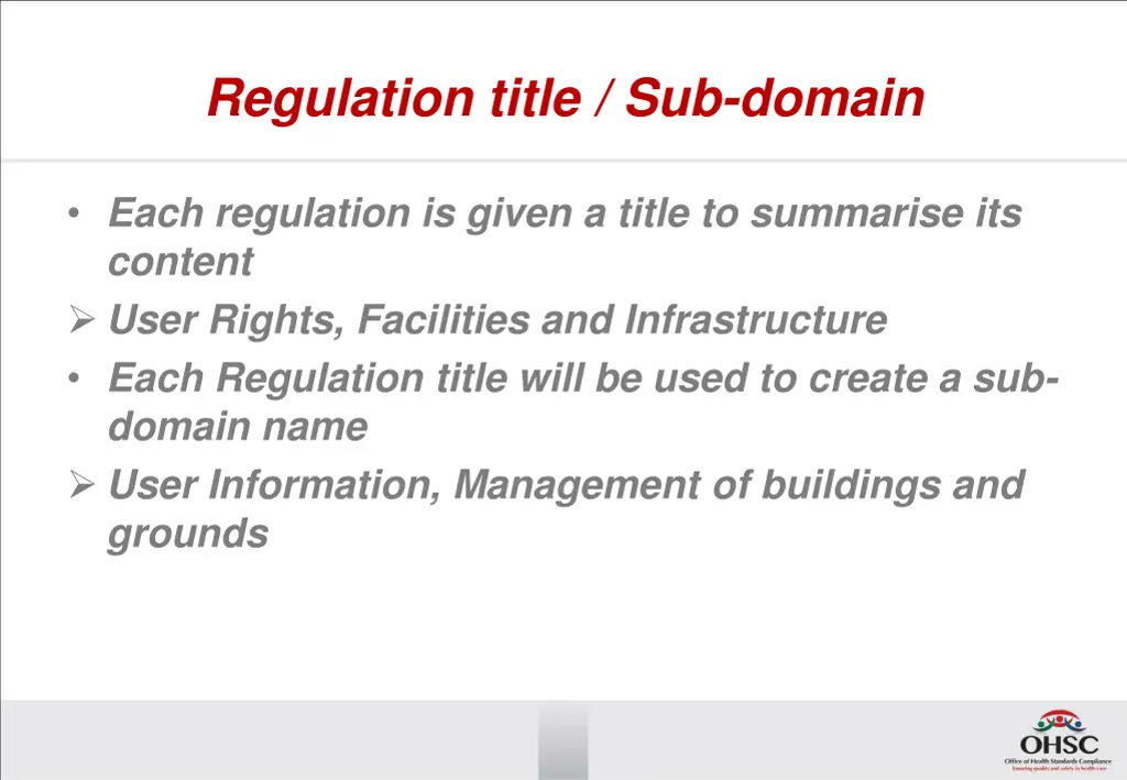 regulation title sub domain