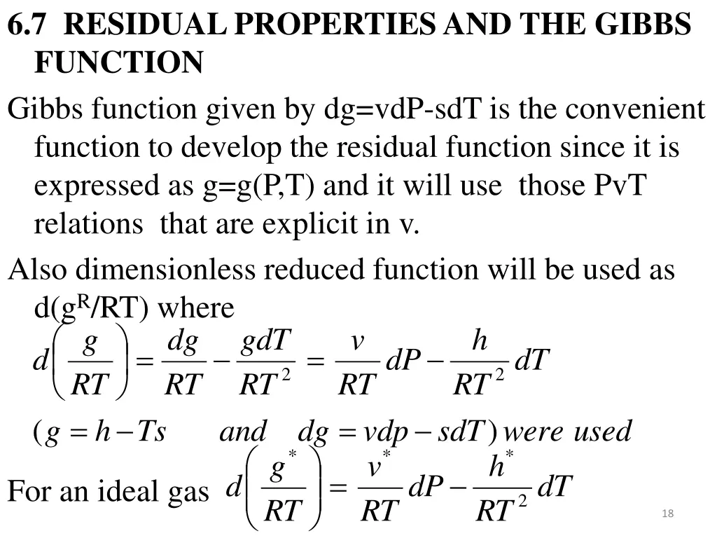 6 7 residual properties and the gibbs function