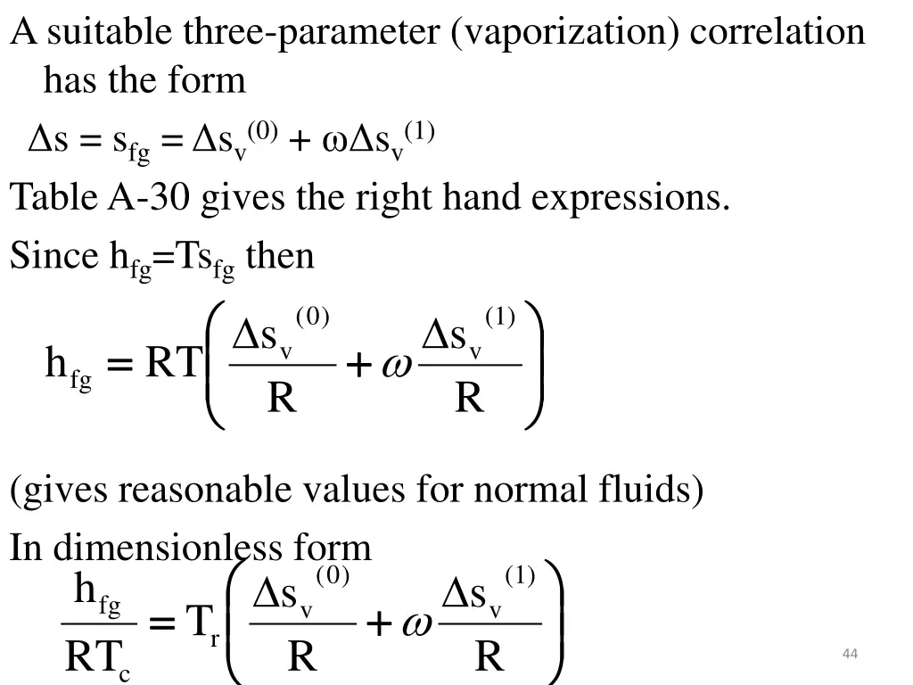 a suitable three parameter vaporization