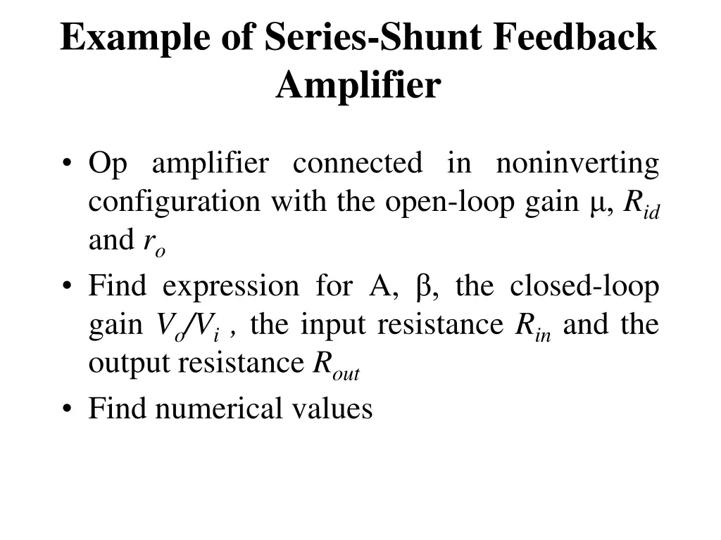 example of series shunt feedback amplifier 1