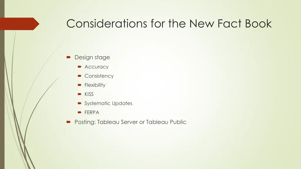 considerations for the new fact book