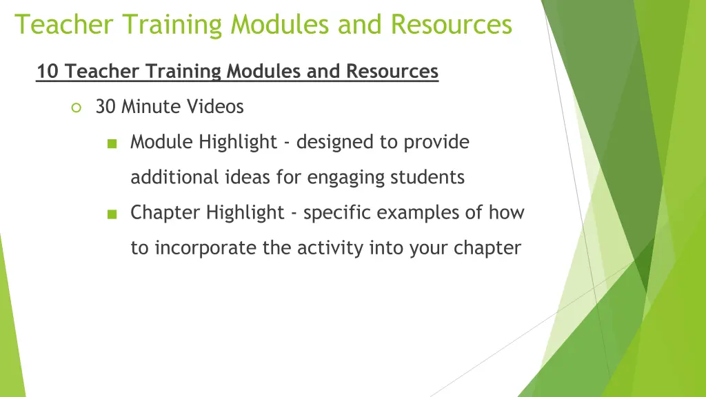 teacher training modules and resources