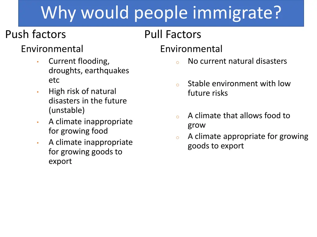 why would people immigrate push factors