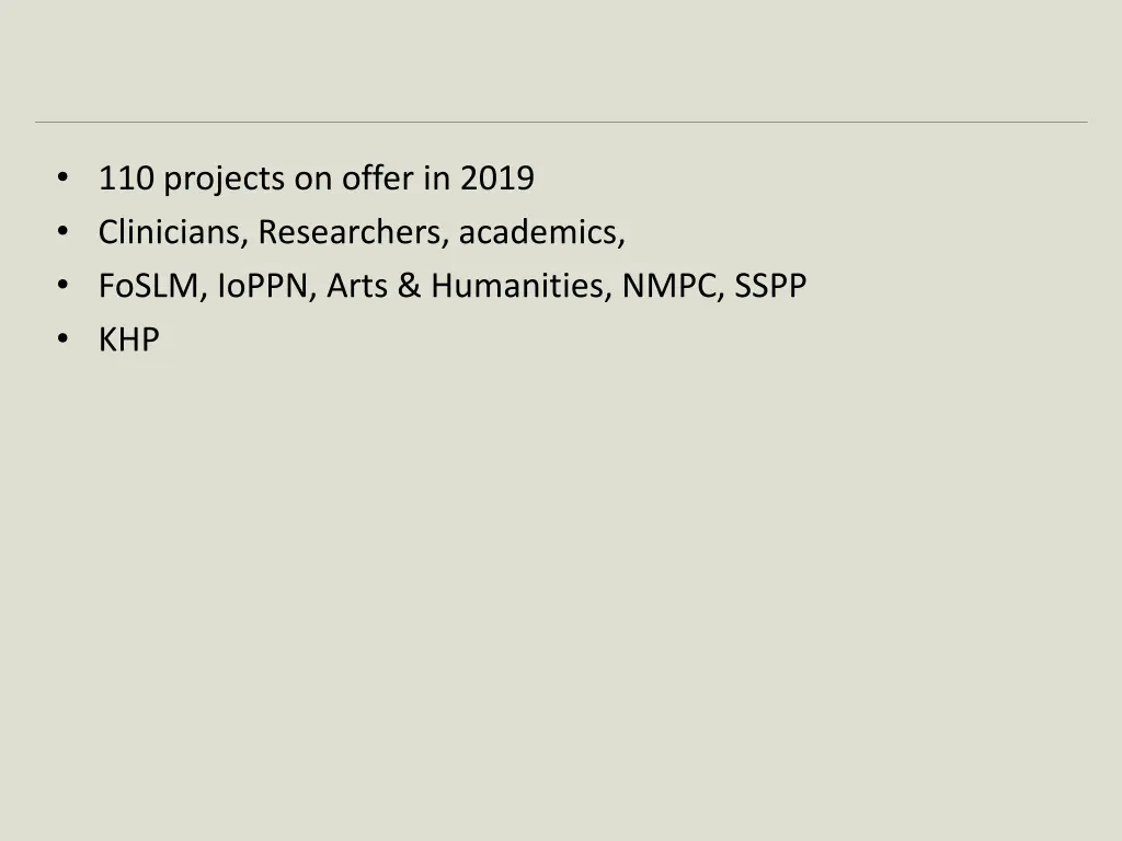 110 projects on offer in 2019 clinicians