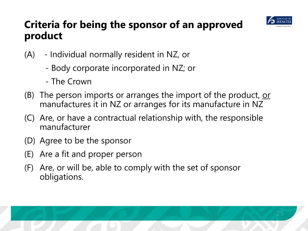 criteria for being the sponsor of an approved