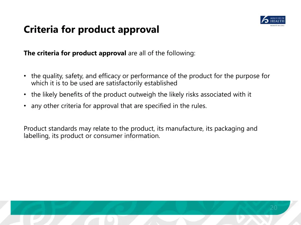 criteria for product approval