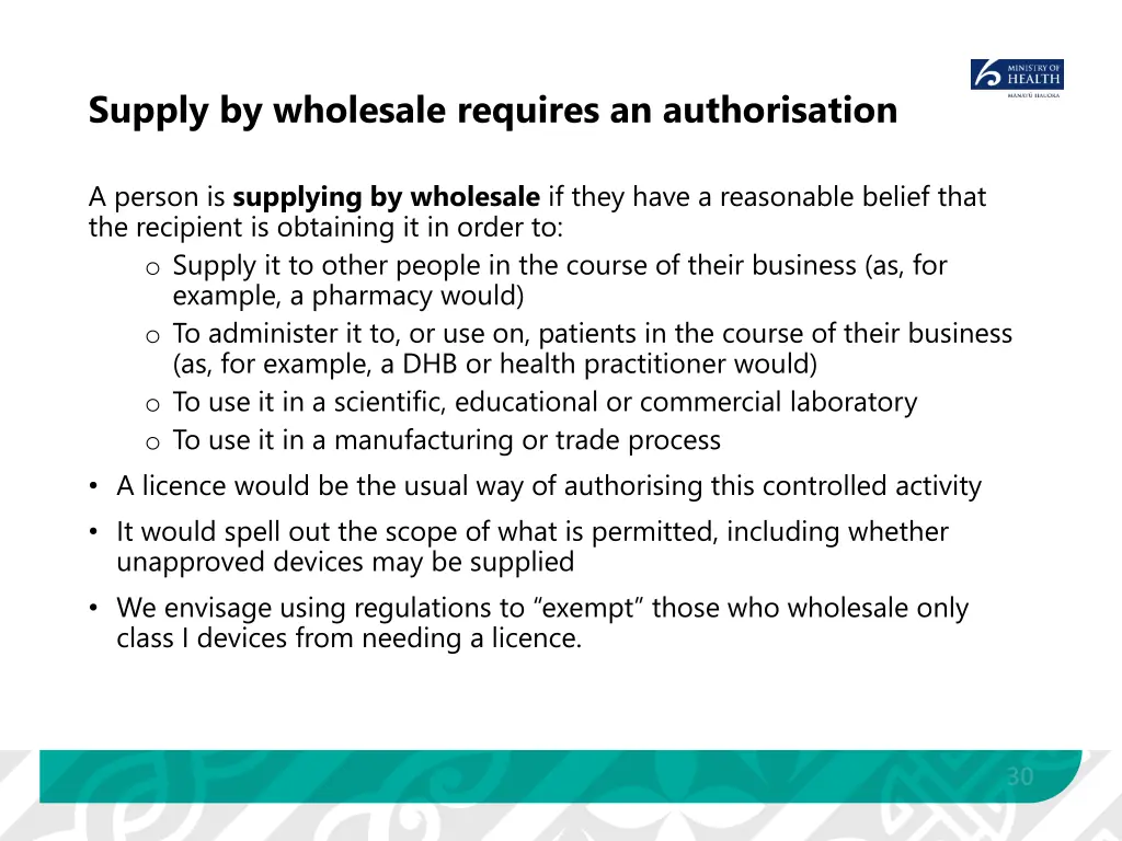 supply by wholesale requires an authorisation