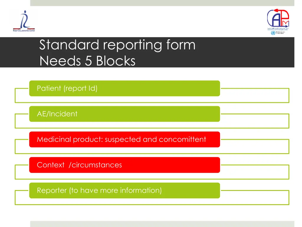 standard reporting form needs 5 blocks