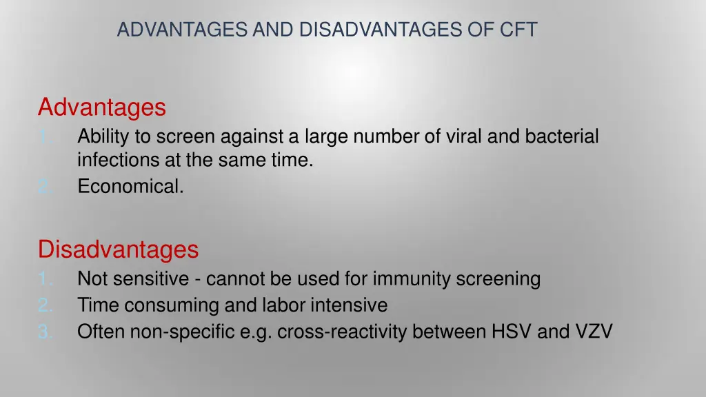 advantages and disadvantages of cft