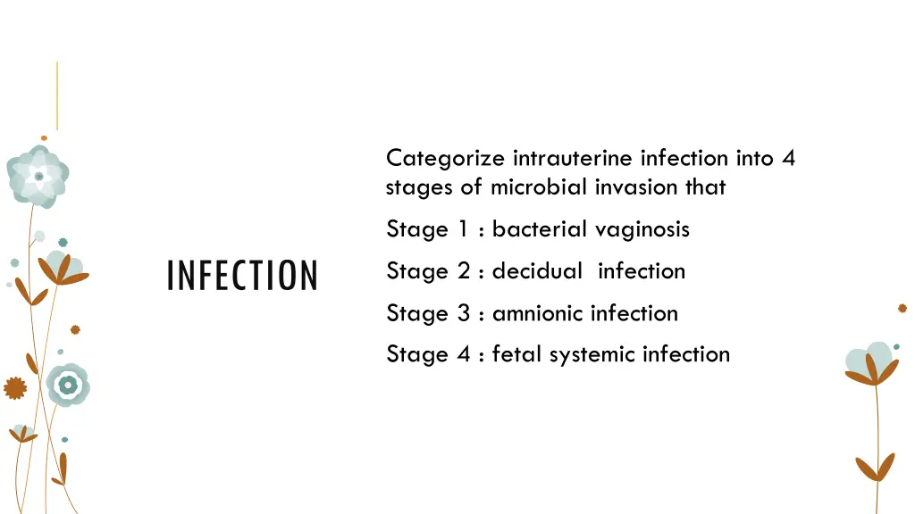 categorize intrauterine infection into 4 stages