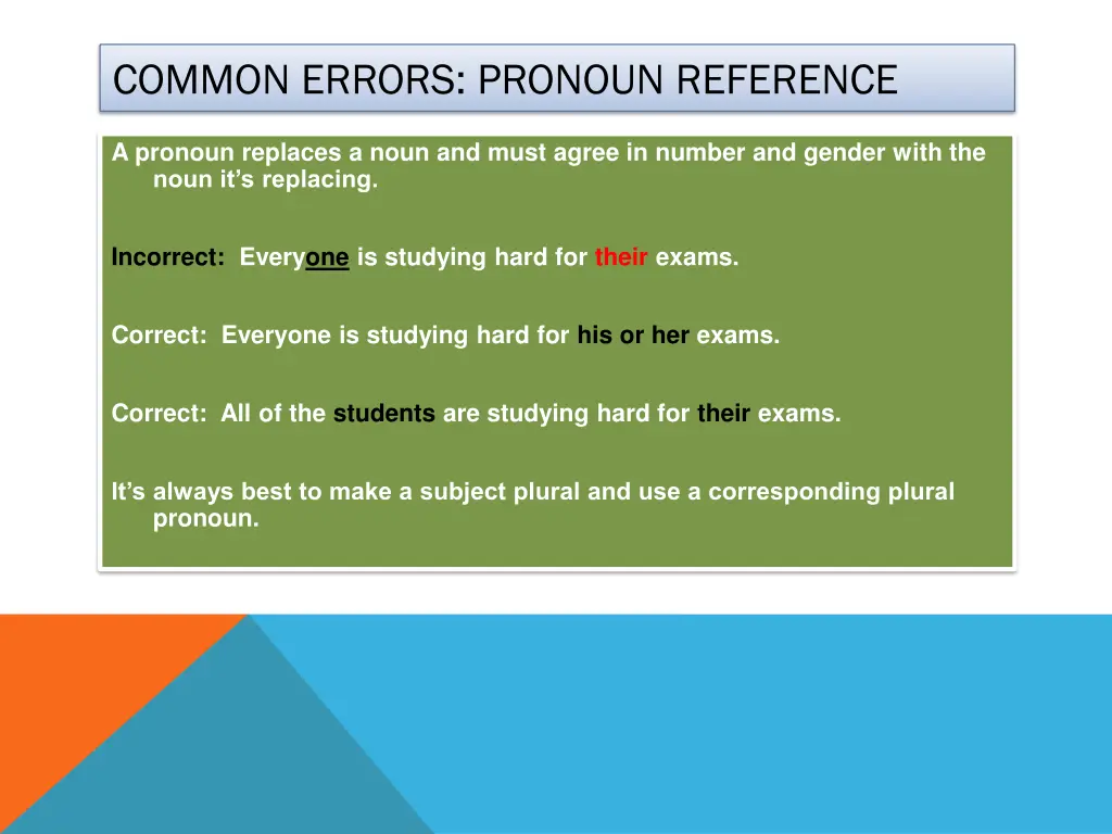 common errors pronoun reference