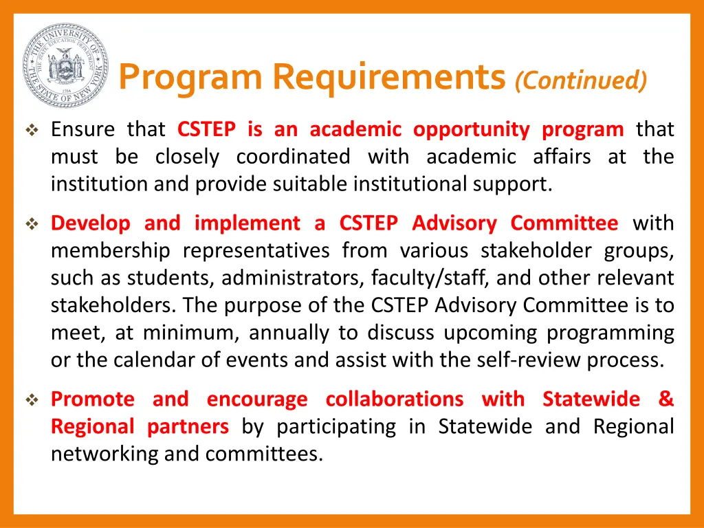 program requirements continued