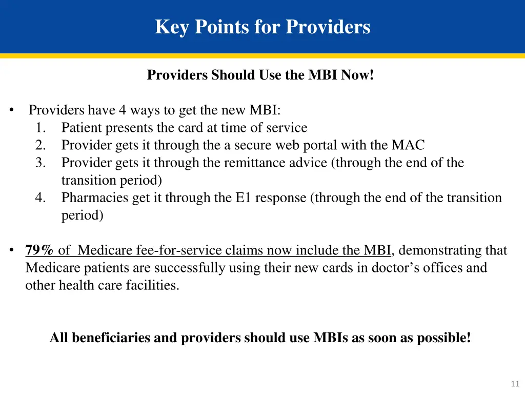 key points for providers