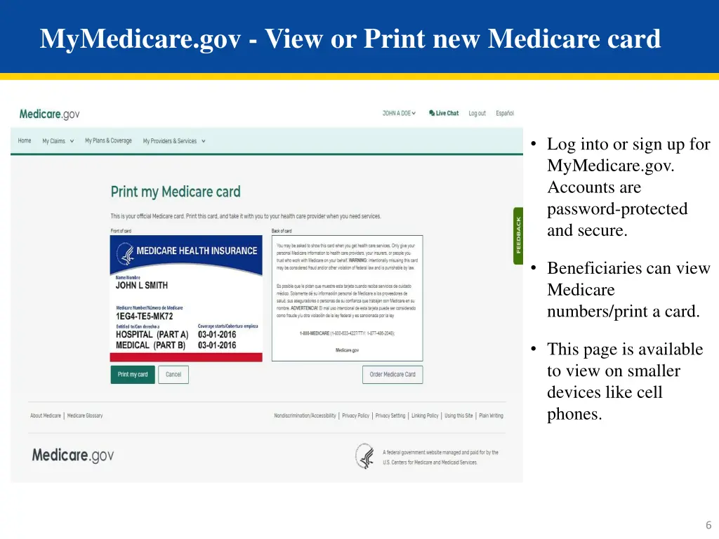 mymedicare gov view or print new medicare card