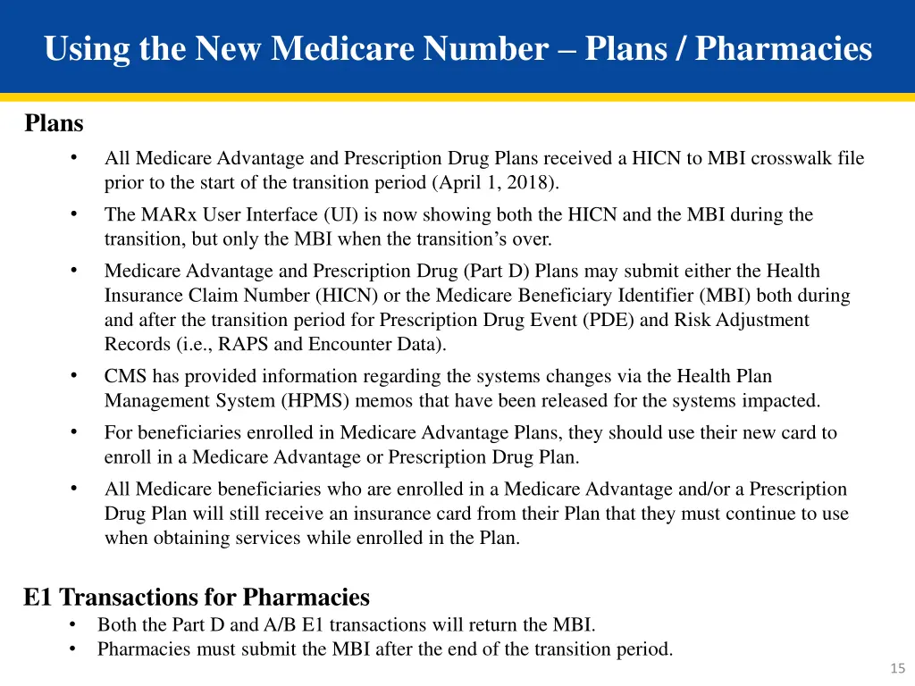 using the new medicare number plans pharmacies