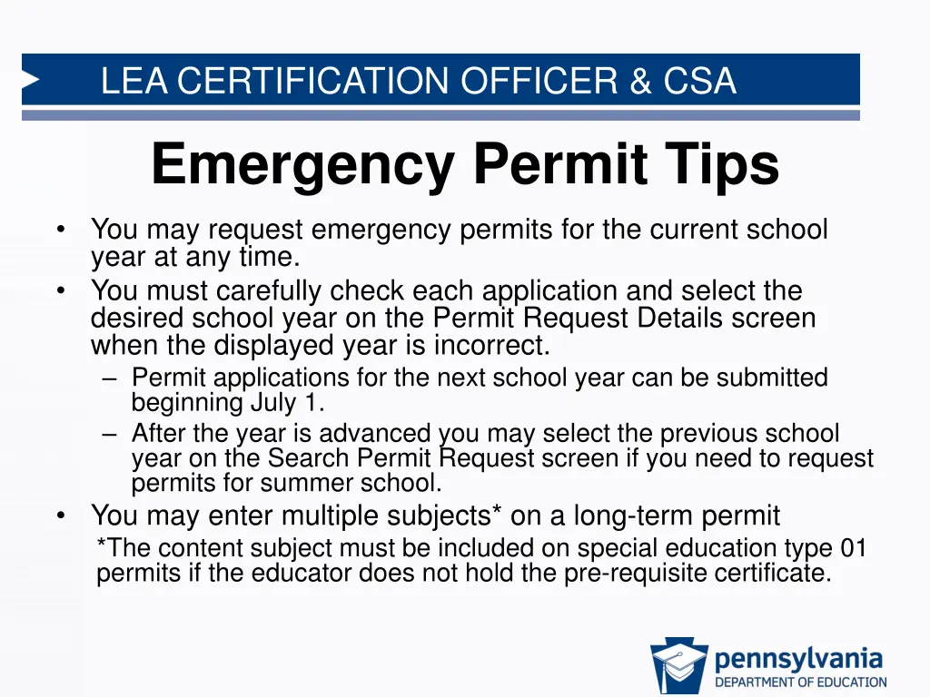 lea certification officer csa emergency permit