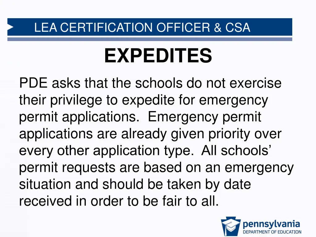 lea certification officer csa expedites