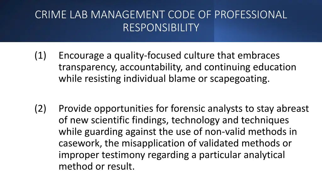 crime lab management code of professional