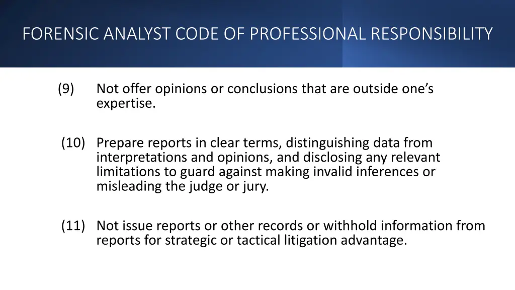 forensic analyst code of professional 3