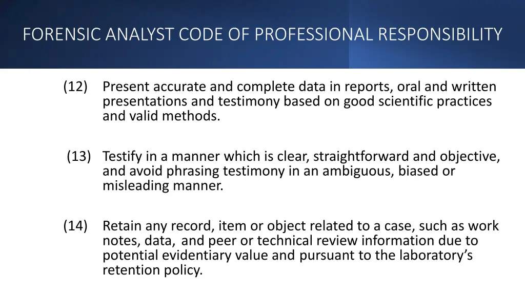 forensic analyst code of professional 4