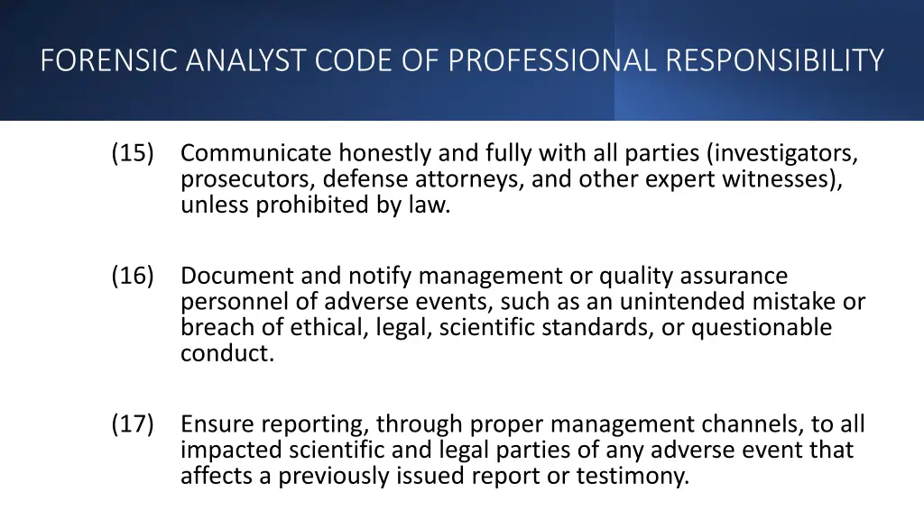 forensic analyst code of professional 5