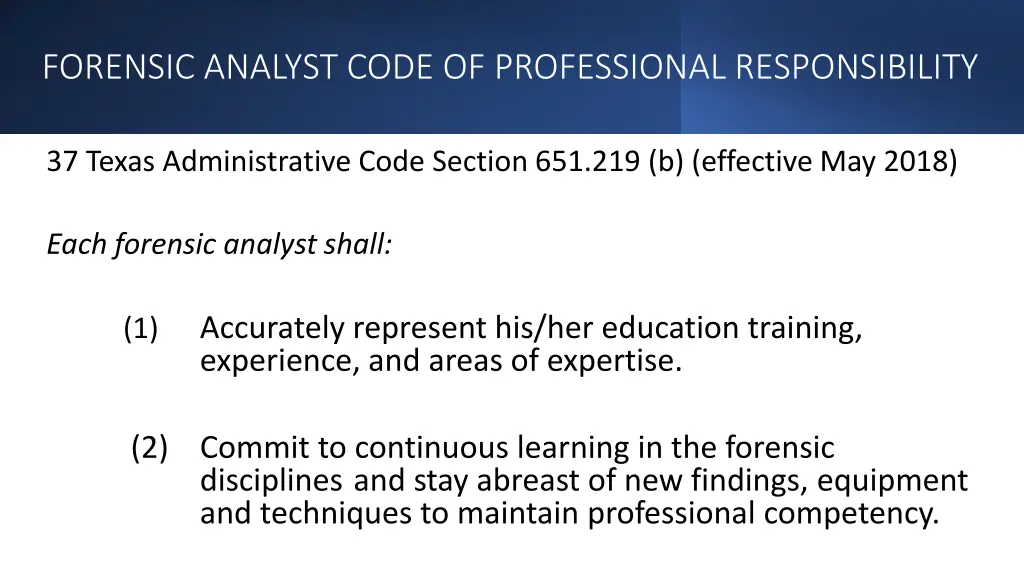 forensic analyst code of professional