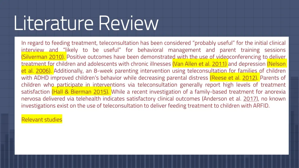 literature review in regard to feeding treatment