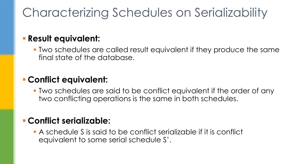 characterizing schedules on serializability 3