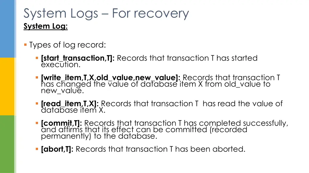 system logs for recovery system log