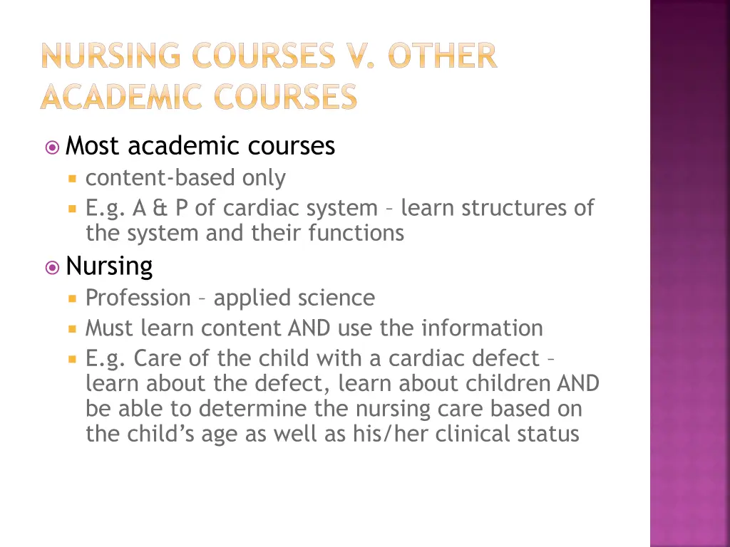 nursing courses v other academic courses