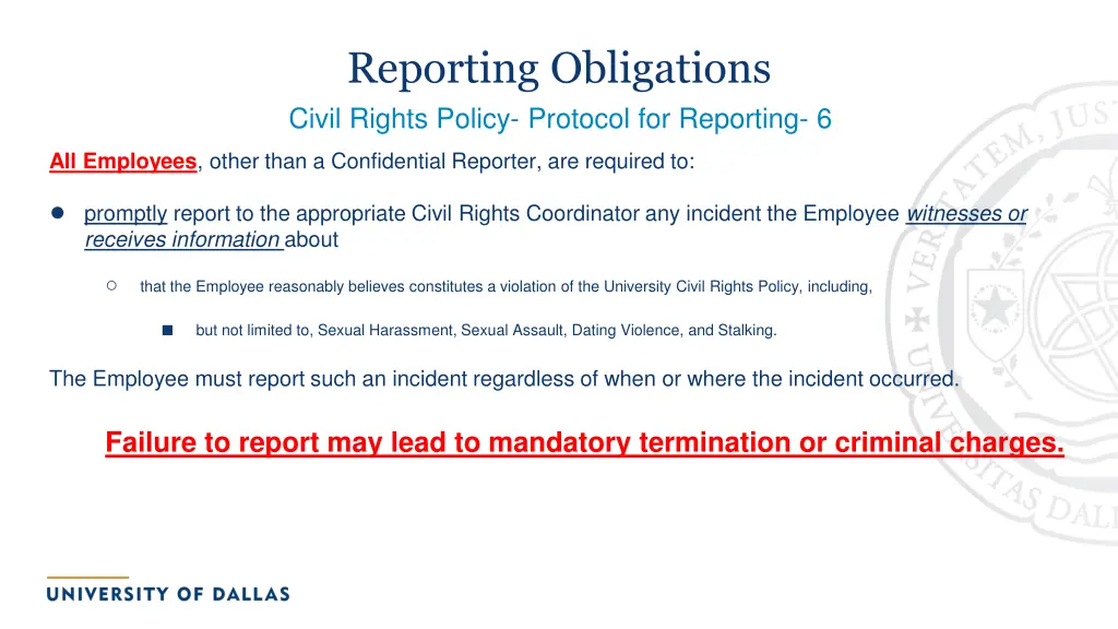 reporting obligations civil rights policy