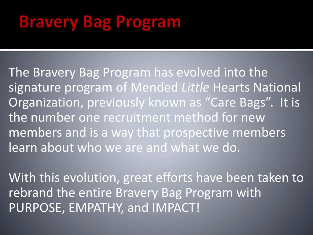 the bravery bag program has evolved into