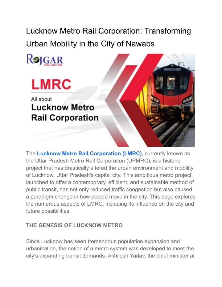 lucknow metro rail corporation transforming urban