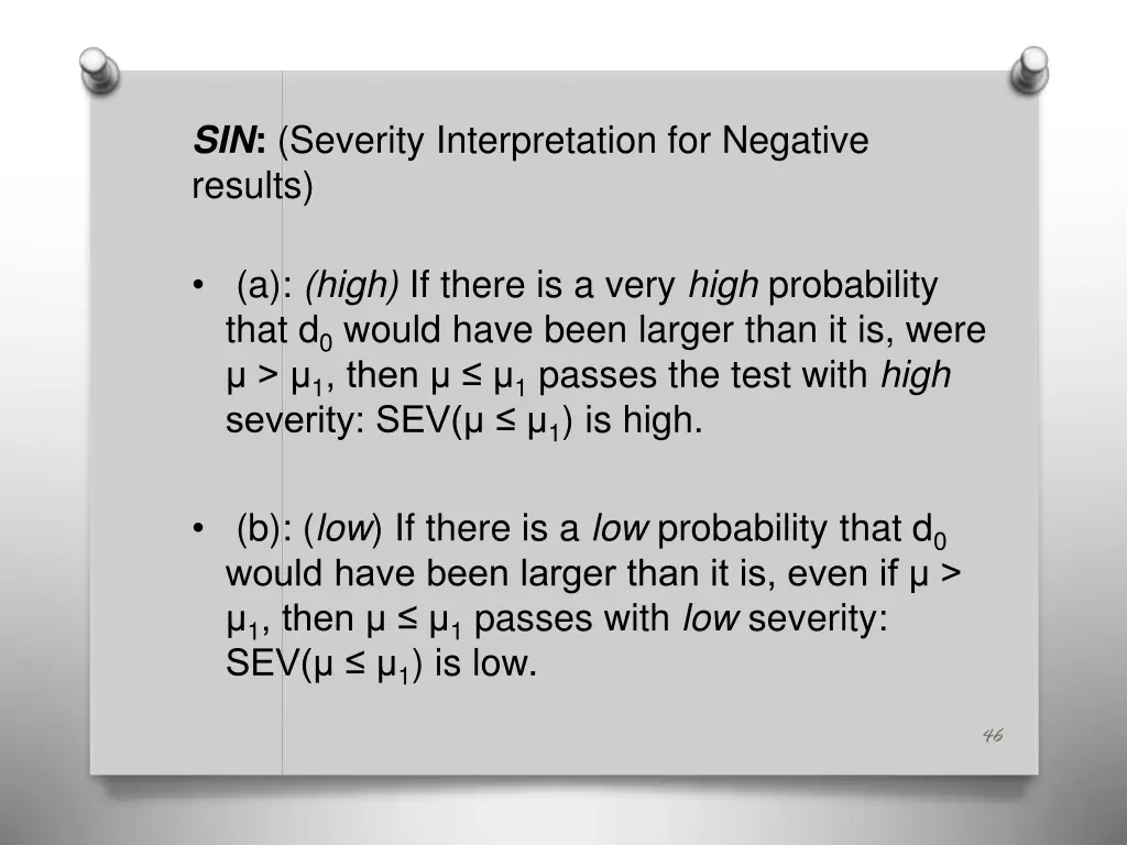 sin severity interpretation for negative results