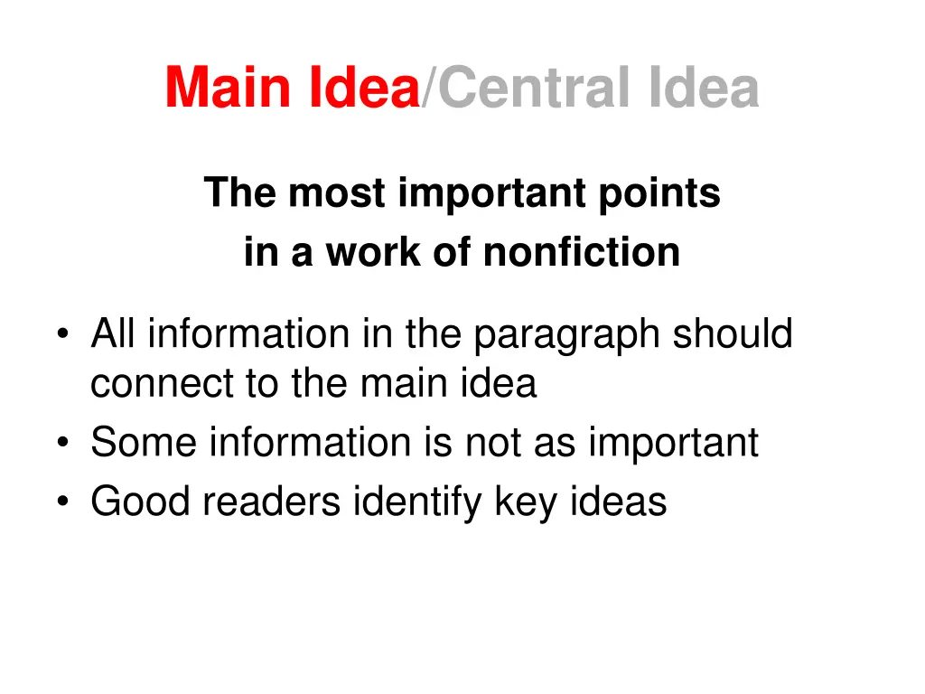 main idea central idea