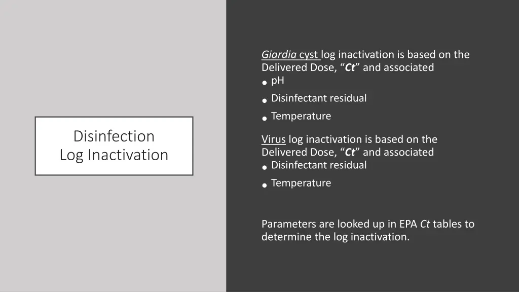 giardia cyst log inactivation is based