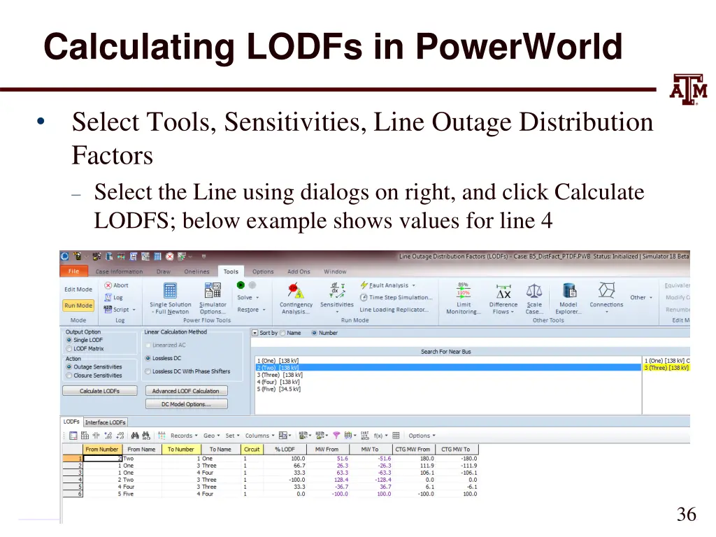 calculating lodfs in powerworld