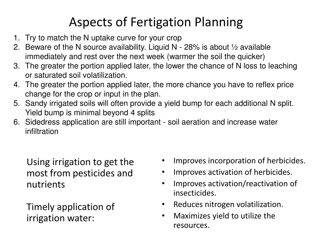 aspects of fertigation planning 1 try to match