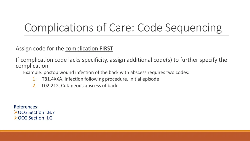 complications of care code sequencing