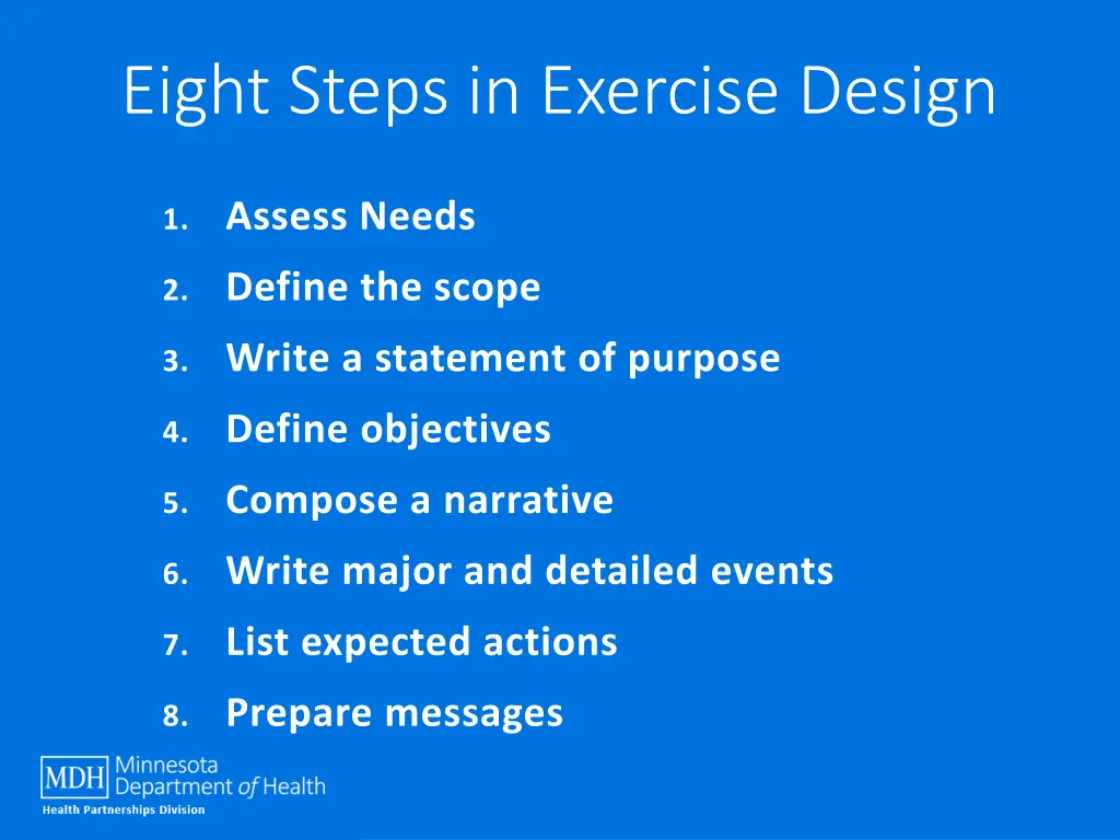 eight steps in exercise design