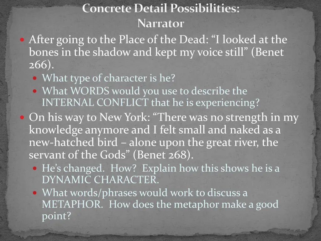 concrete detail possibilities narrator