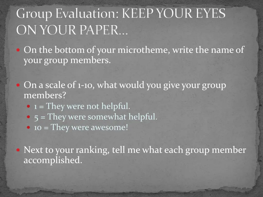 group evaluation keep your eyes on your paper