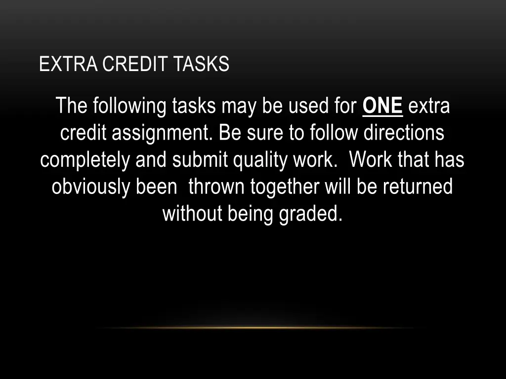 extra credit tasks