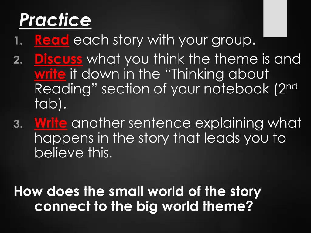 practice 1 read each story with your group