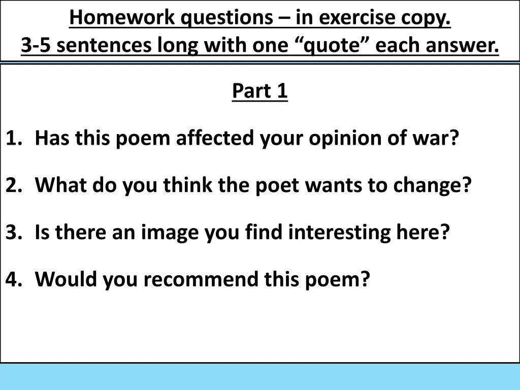 homework questions in exercise copy 3 5 sentences