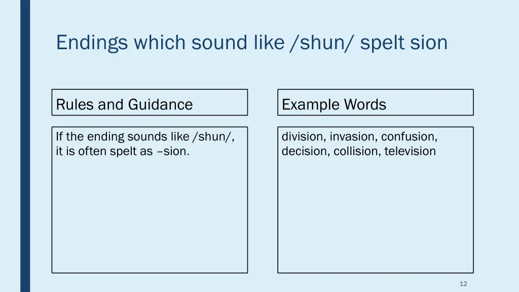 endings which sound like shun spelt sion