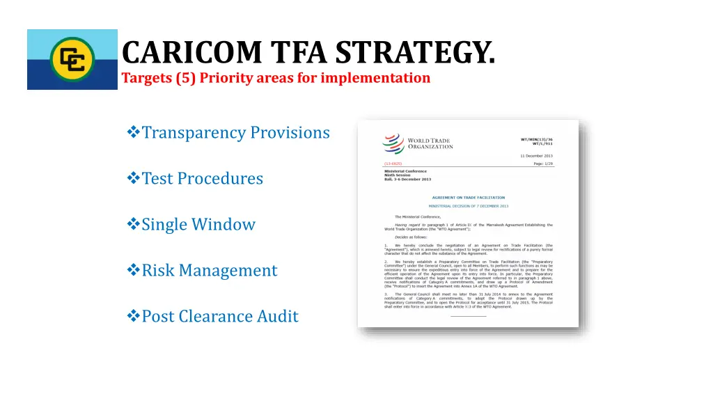 caricom tfa strategy targets 5 priority areas