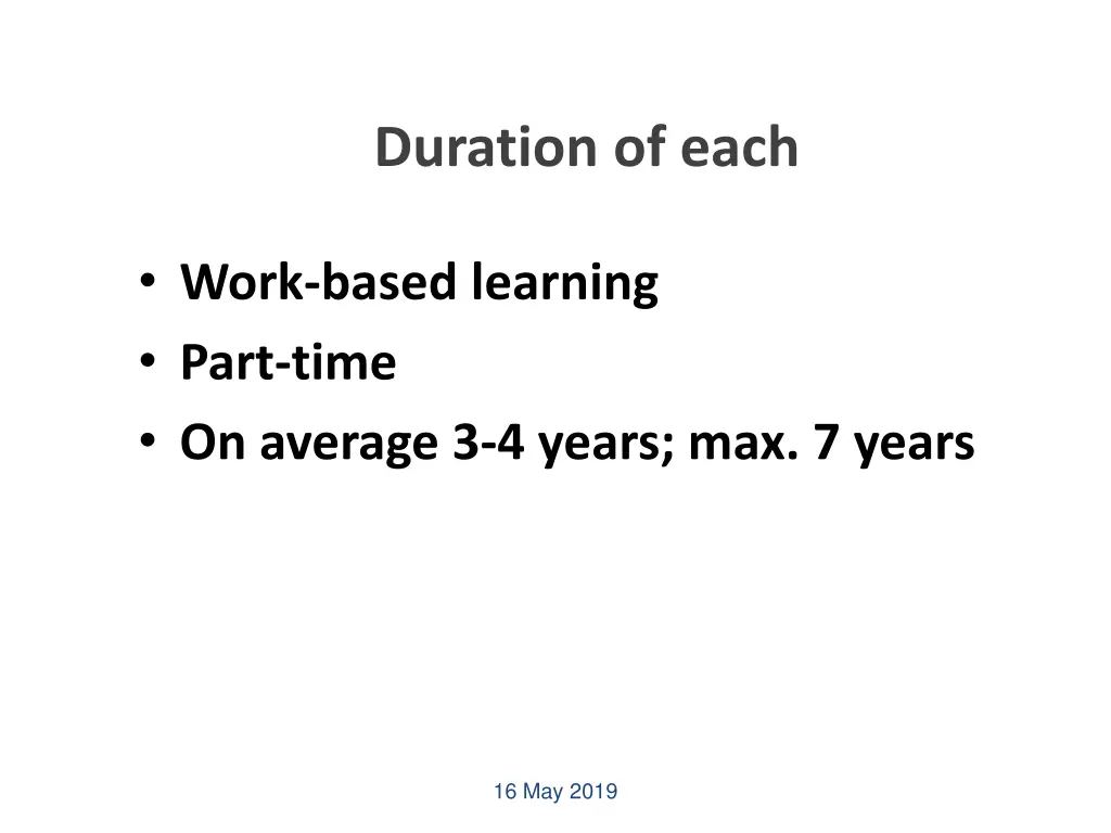 duration of each