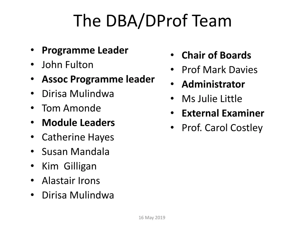 the dba dprof team