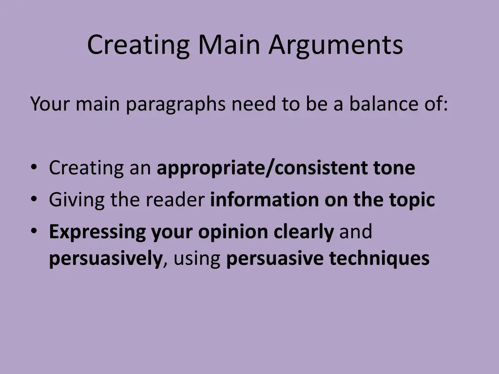 creating main arguments